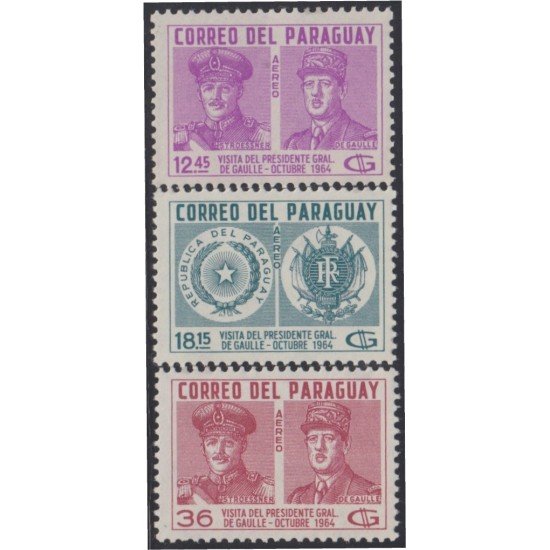 Paraguay A- 391/93 1964 Gral. Alfredo Stroessner y Presidente Gral. de Gaulle MNH Paraguay A- 391/93 1964 Gral. Alfredo Stroessner y Presidente Gral. de Gaulle MNH