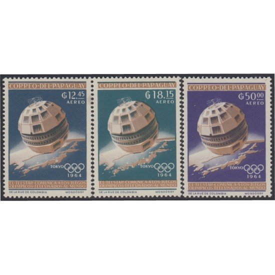 Paraguay A- 376/78 1964 Telstar Comunica los juegos olímpicos televisados al mundo MNH