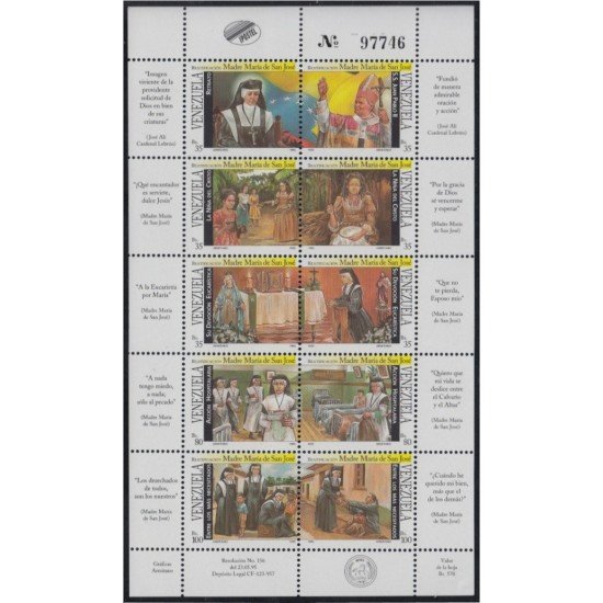 Venezuela 1754/63 1995 Beatificación de la Madre de San José MNH Venezuela 1754/63 1995 Beatificación de la Madre de San José MNH
