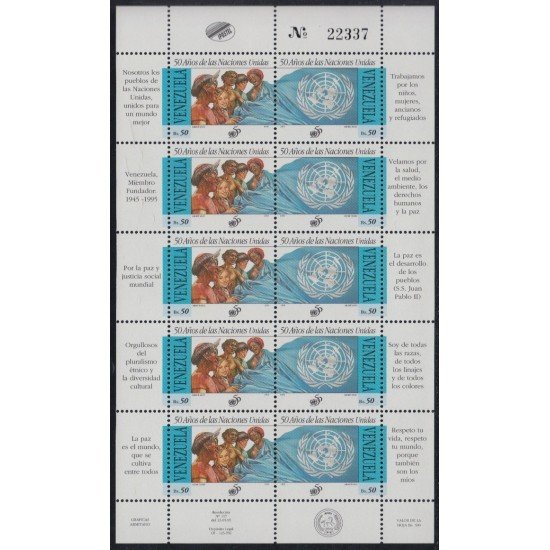 Venezuela MP 1752/53 1995 50 Años de las Naciones Unidas MNH Venezuela MP 1752/53 1995 50 Años de las Naciones Unidas MNH