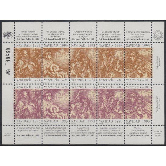 Venezuela Mini Hojita 1656/65a 1993 Navidad Christmas MNH Venezuela Mini Hojita 1656/65a 1993 Navidad Christmas MNH