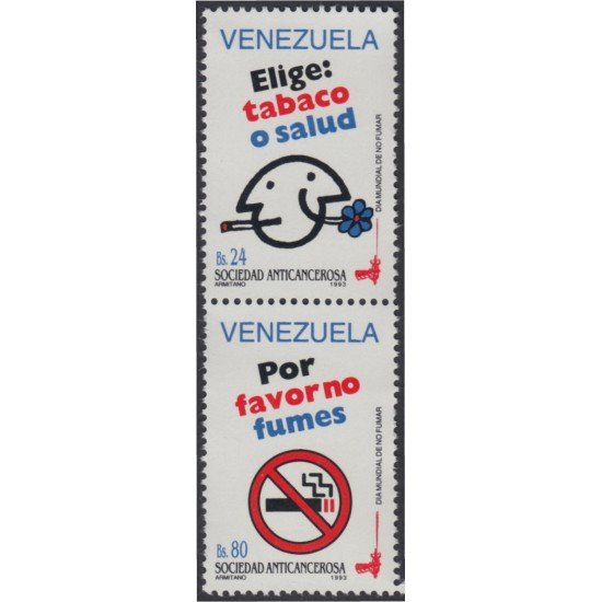 Venezuela 1642/43 1993 Sociedad anticancerosa Día Mundial de no fumar MNH Venezuela 1642/43 1993 Sociedad anticancerosa Día Mundial de no fumar MNH