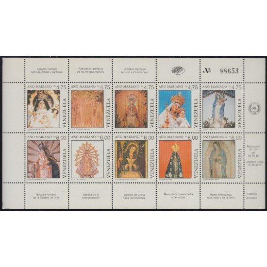 Venezuela 1415/24a 1988 Año de María Marian Year Estatuas de la Virgen MNH Venezuela 1415/24a 1988 Año de María Marian Year Estatuas de la Virgen MNH