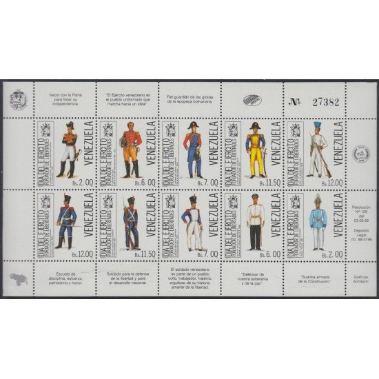 Venezuela 1398/07a 1988 Día de las fuerzas armadas uniformes militares MNH Venezuela 1398/07a 1988 Día de las fuerzas armadas uniformes militares MNH