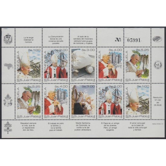 Venezuela 1253/58a 1986 S.S Juan Pablo II MNH Venezuela 1253/58a 1986 S.S Juan Pablo II MNH