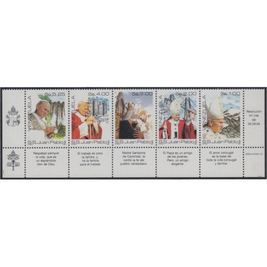 Venezuela 1253/58 1986 S.S Juan Pablo II MNH Venezuela 1253/58 1986 S.S Juan Pablo II MNH