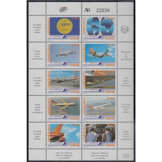 Venezuela 1220/29a 1986 Compañía aérea venezolana VIASA MNH Venezuela 1220/29a 1986 Compañía aérea venezolana VIASA MNH