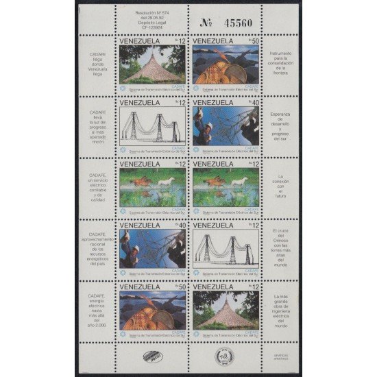 Venezuela 1588/92 1992 Sistema de transmisión eléctrico del Sur MNH Venezuela 1588/92 1992 Sistema de transmisión eléctrico del Sur MNH