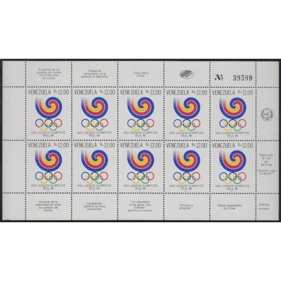 Venezuela 1414 MP 1988 XXIV Juegos Olímpicos Seúl 88 MNH Venezuela 1414 MP 1988 XXIV Juegos Olímpicos Seúl 88 MNH