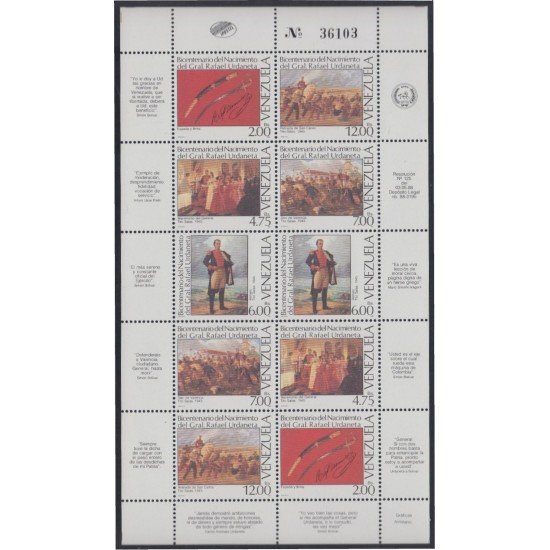 Venezuela 1408/12 1988 General Rafael Urdaneta MNH Venezuela 1408/12 1988 General Rafael Urdaneta MNH