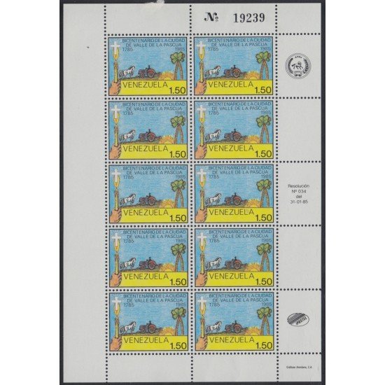Venezuela 1165 MP 1985 Bicentenario de la Ciudad de Valle de la Pascua MNH Venezuela 1165 MP 1985 Bicentenario de la Ciudad de Valle de la Pascua MNH