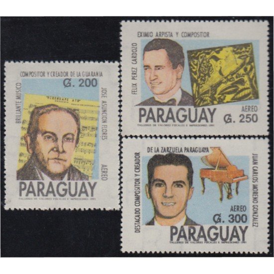 Paraguay A- 1193/95 1991 Compositores y Creadores José Asunción Flores Félix Pérez Cardoso y J. Carlos Moreno González MNH Paraguay A- 1193/95 1991 Compositores y Creadores José Asunción Flores Félix Pérez Cardoso y J. Carlos Moreno González MNH