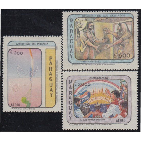 Paraguay A- 1188/90 1990 Democracia Libertad de Prensa Regreso de los exiliados MNH Paraguay A- 1188/90 1990 Democracia Libertad de Prensa Regreso de los exiliados MNH