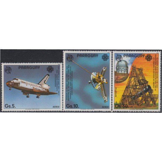 Paraguay A- 942/44 1984 Año Mundial de las comunicaciones Astronáutica Avión Nave espacial telescopio MNH Paraguay A- 942/44 1984 Año Mundial de las comunicaciones Astronáutica Avión Nave espacial telescopio MNH
