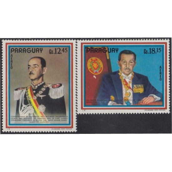 Paraguay A- 619/20 1972 Gral. Alfredo Stroessner y Cnel. Hugo Banzer Suárez MNH Paraguay A- 619/20 1972 Gral. Alfredo Stroessner y Cnel. Hugo Banzer Suárez MNH