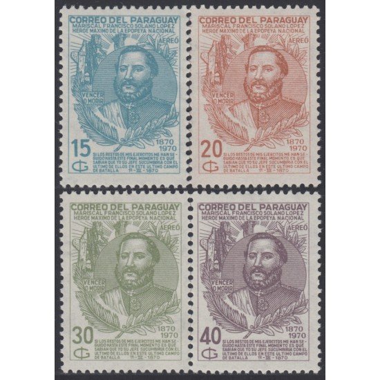 Paraguay A- 539/42 1970 Mariscal Francisco Solano López MNH
