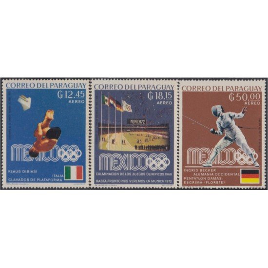 Paraguay A- 518/20 1969 Juegos Olímpicos de México Banderas MNH Paraguay A- 518/20 1969 Juegos Olímpicos de México Banderas MNH