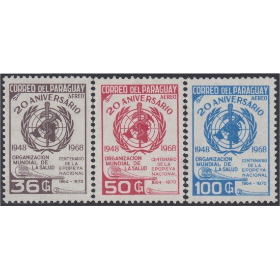 Paraguay A- 500/02 1968 20 Aniversario de la Organización Mundial de la Salud MNH Paraguay A- 500/02 1968 20 Aniversario de la Organización Mundial de la Salud MNH