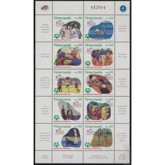 Venezuela 2133/42 1998 30 Años de juegos olímpicos MNH Venezuela 2133/42 1998 30 Años de juegos olímpicos MNH