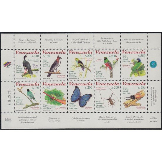 Venezuela 2012/21 1998 Parque Nacional Henri Pittier Pájaros Mariposas Birds Butterflies MNH