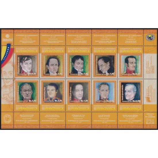 Venezuela 2810/19 2009 Personalidades Bicentenario de la Independencia MNH Venezuela 2810/19 2009 Personalidades Bicentenario de la Independencia MNH