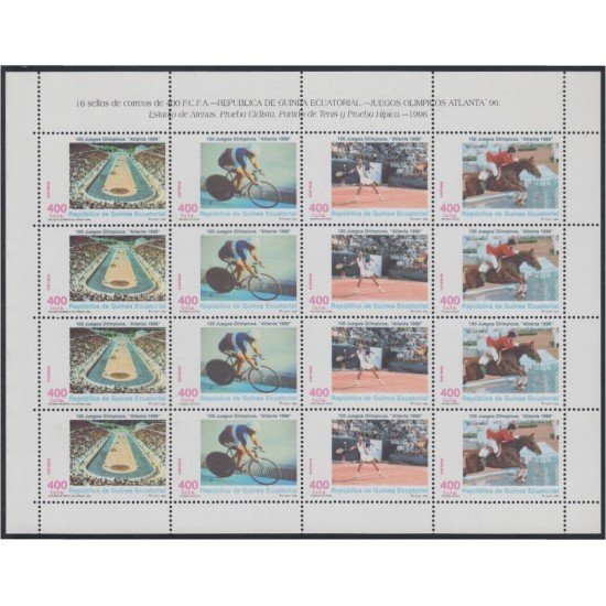 Guinea Ecuatorial 229/32 1996 Minihojita Juegos Olímpicos Atlanta 96 Tenis Ciclismo Hípica MNH Guinea Ecuatorial 229/32 1996 Minihojita Juegos Olímpicos Atlanta 96 Tenis Ciclismo Hípica MNH