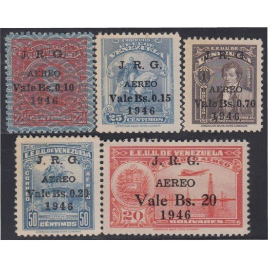 Venezuela A- 218/22 1947 Timbres de 1932/40 Junta Revolucionaria de Gobierno Petroleo Simón Bolivar MNH Venezuela A- 218/22 1947 Timbres de 1932/40 Junta Revolucionaria de Gobierno Petroleo Simón Bolivar MNH