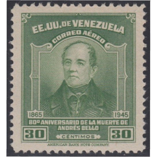 Venezuela A- 213 1946 80º Aniversario de la muerte de andrés Bello MNH Venezuela A- 213 1946 80º Aniversario de la muerte de andrés Bello MNH