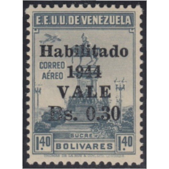 Venezuela A- 177 1944 Timbre de 1939 Habilitado 1944 VALE MNH Venezuela A- 177 1944 Timbre de 1939 Habilitado 1944 VALE MNH