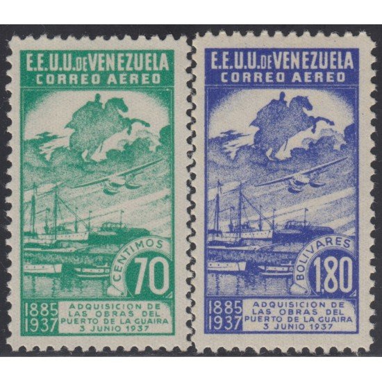Venezuela A- 64/65 1937 Puerto de la Guaira Avión Barco Ship MNH Venezuela A- 64/65 1937 Puerto de la Guaira Avión Barco Ship MNH