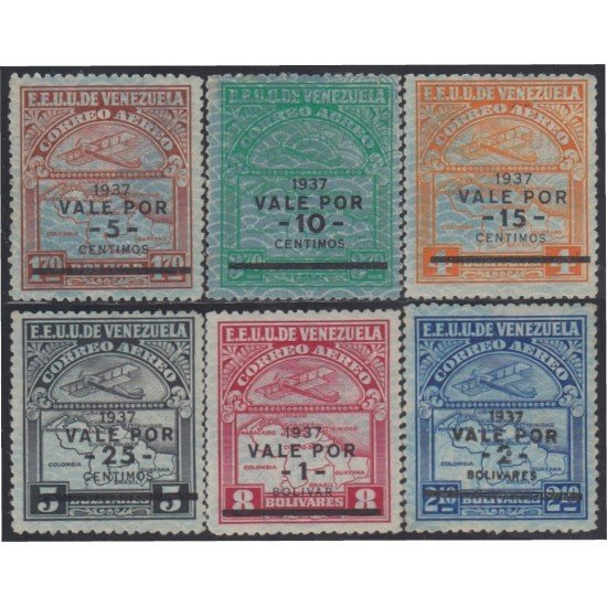 Venezuela A- 41/46 1937 Timbres de 1932 Avión MNH Venezuela A- 41/46 1937 Timbres de 1932 Avión MNH