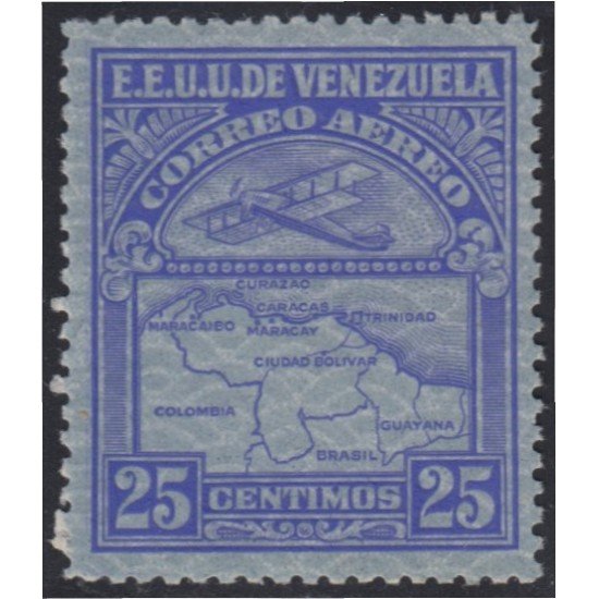 Venezuela A- 20 1932 Inauguración de la red interna de Aéropostal Avioneta y mapa de Venezuela en papel de seguridad MNH Venezuela A- 20 1932 Inauguración de la red interna de Aéropostal Avioneta y mapa de Venezuela en papel de seguridad MNH