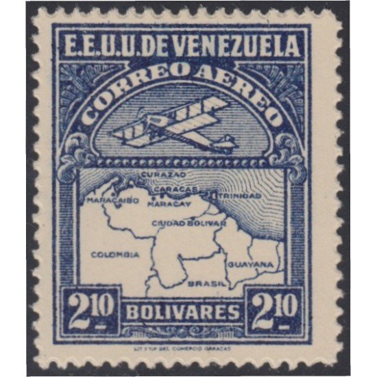 Venezuela A- 11 1930 Inauguración de la red interna de Aéropostal Avioneta y mapa de Venezuela MNH Venezuela A- 11 1930 Inauguración de la red interna de Aéropostal Avioneta y mapa de Venezuela MNH