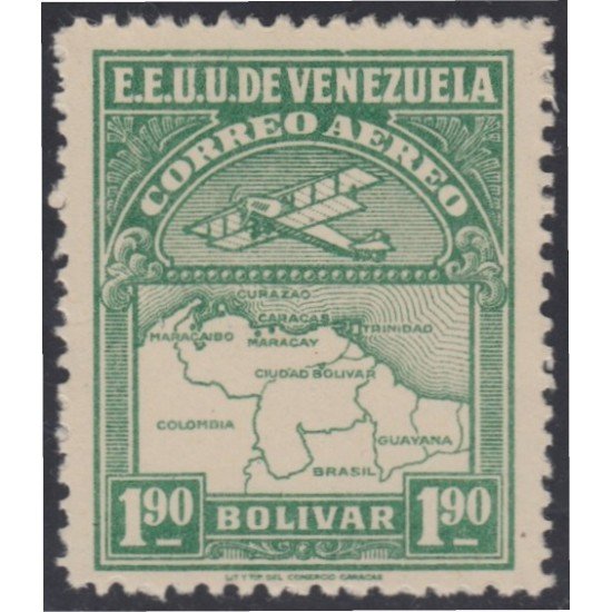 Venezuela A- 10 1930 Inauguración de la red interna de Aéropostal Avioneta y mapa de Venezuela MNH Venezuela A- 10 1930 Inauguración de la red interna de Aéropostal Avioneta y mapa de Venezuela MNH