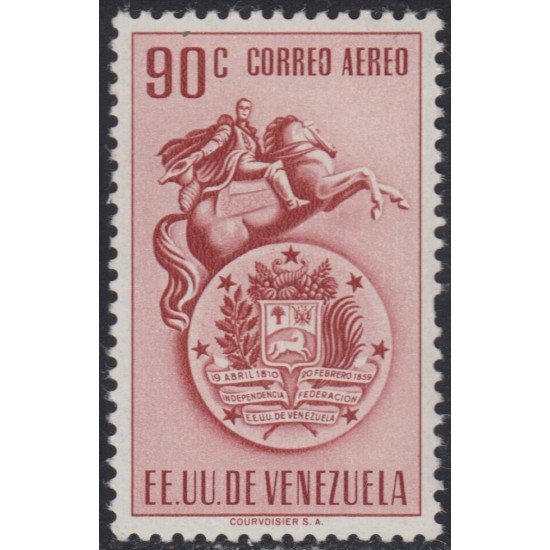 Venezuela A- 367A 1951 Estatua de Bolívar Escudo de Venezuela MNH sin goma Venezuela A- 367A 1951 Estatua de Bolívar Escudo de Venezuela MNH sin goma