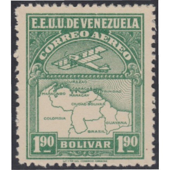 Venezuela A- 10 1930 Inauguración de la red interna de Aéropostal Avioneta y mapa de Venezuela MH Venezuela A- 10 1930 Inauguración de la red interna de Aéropostal Avioneta y mapa de Venezuela MH
