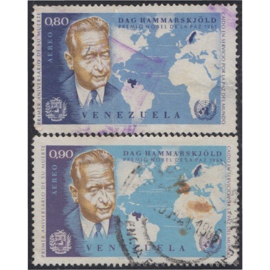 Venezuela A- 794/95 1963 Dag Hammarskjold Premio Nobel de la Paz usados Venezuela A- 794/95 1963 Dag Hammarskjold Premio Nobel de la Paz usados