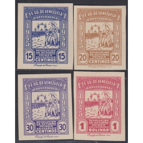 Venezuela A- 214/17 1946 1º Aniversario de la Revolución de Octubre MNH Sin dentar Sin goma Venezuela A- 214/17 1946 1º Aniversario de la Revolución de Octubre MNH Sin dentar Sin goma
