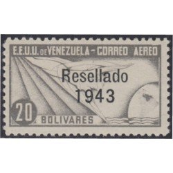 Venezuela A- 176 1943 Timbres de 1937 Resellado Avión MH Venezuela A- 176 1943 Timbres de 1937 Resellado Avión MH