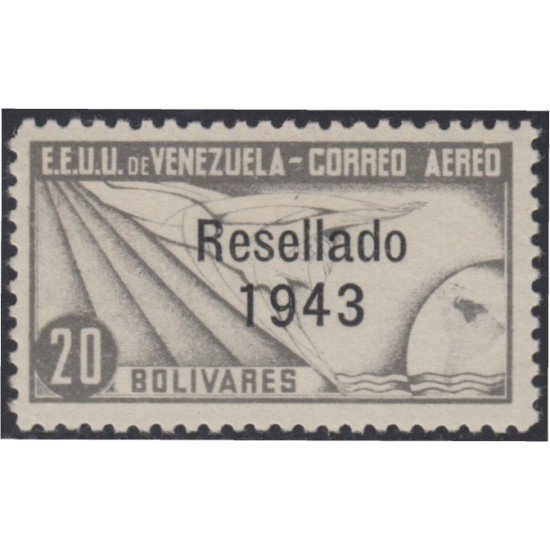 Venezuela A- 176 1943 Timbres de 1937 Resellado Avión MH Venezuela A- 176 1943 Timbres de 1937 Resellado Avión MH