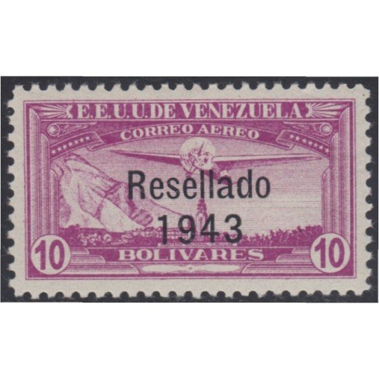 Venezuela A- 175 1943 Timbres de 1937 Resellado Avión MH Venezuela A- 175 1943 Timbres de 1937 Resellado Avión MH