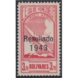 Venezuela A- 174 1943 Timbres de 1937 Resellado Avión MH Venezuela A- 174 1943 Timbres de 1937 Resellado Avión MH