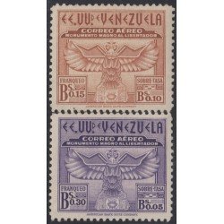Venezuela A- 158/59 1942 Monumento Magno a Simón Bolívar MH Venezuela A- 158/59 1942 Monumento Magno a Simón Bolívar MH
