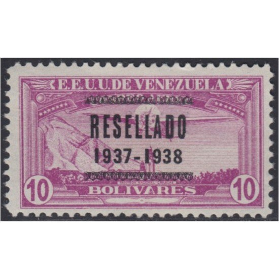 Venezuela  A- 77 1938 Timbres de 1937 Resellado Avión MH