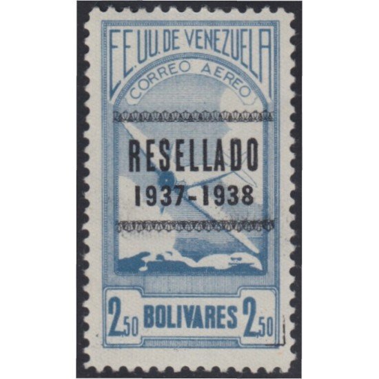 Venezuela  A- 75 1938 Timbres de 1937 Resellado Avión MH