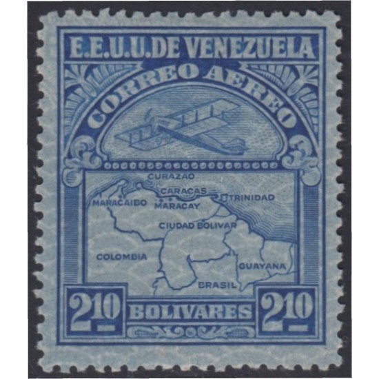 Venezuela A- 31 1932 Inauguración de la red interna de Aéropostal Avioneta y mapa de Venezuela en papel de seguridad MH Venezuela A- 31 1932 Inauguración de la red interna de Aéropostal Avioneta y mapa de Venezuela en papel de seguridad MH