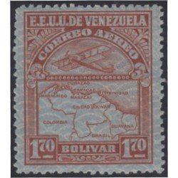 Venezuela A- 26 1932 Inauguración de la red interna de Aéropostal Avioneta y mapa de Venezuela en papel de seguridad MH Venezuela A- 26 1932 Inauguración de la red interna de Aéropostal Avioneta y mapa de Venezuela en papel de seguridad MH