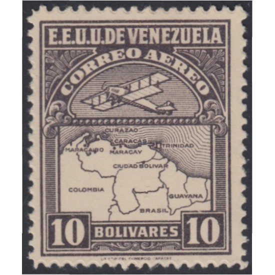 Venezuela A- 15 1930 Inauguración de la red interna de Aéropostal Avioneta y mapa de Venezuela MH Venezuela A- 15 1930 Inauguración de la red interna de Aéropostal Avioneta y mapa de Venezuela MH