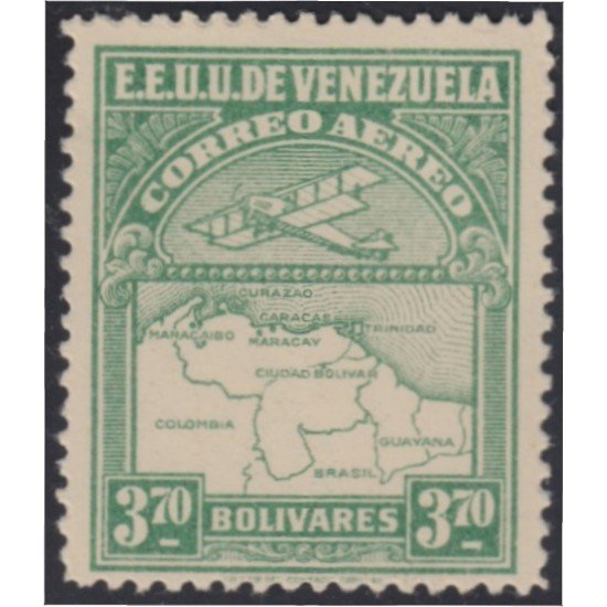 Venezuela A- 14 1930 Inauguración de la red interna de Aéropostal Avioneta y mapa de Venezuela MH Venezuela A- 14 1930 Inauguración de la red interna de Aéropostal Avioneta y mapa de Venezuela MH