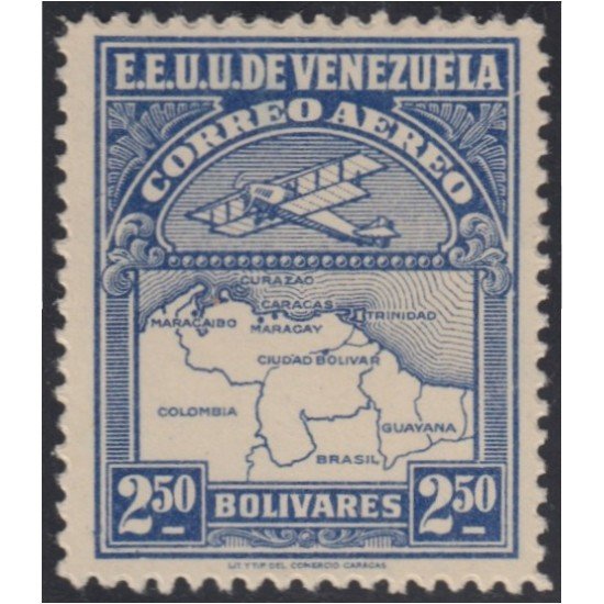 Venezuela A- 13 1930 Inauguración de la red interna de Aéropostal Avioneta y mapa de Venezuela MH Venezuela A- 13 1930 Inauguración de la red interna de Aéropostal Avioneta y mapa de Venezuela MH